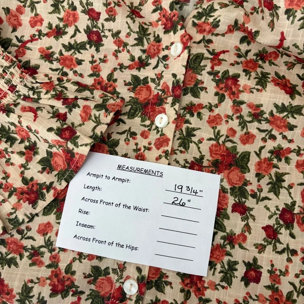 FREE PEOPLE Meant To‎ Be Blouse Floral Vintage Combo Ruffled Smocked Small